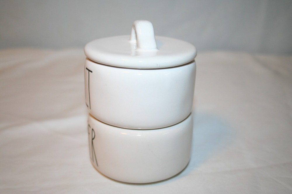 White Rae Dunn Artisan Collection Stackable Salt & Pepper Cellars #202
