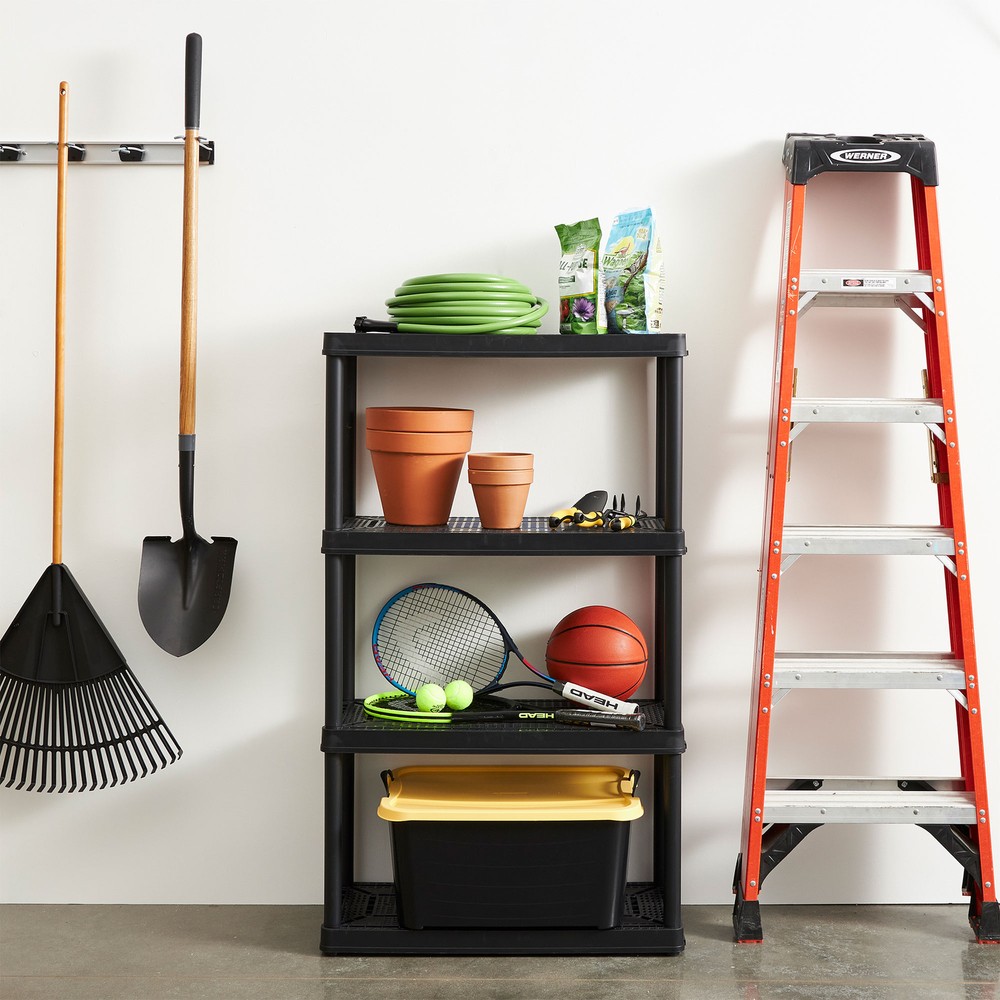 Gracious Living 4-Shelf Fixed Height Ventilated Shelving Unit, Black (2 Pack)