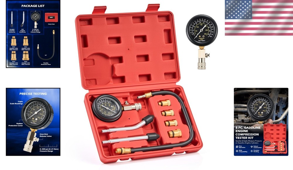Durable 8pc Petrol Engine Testing Kit - Precision Gauge with Custom Carry Case