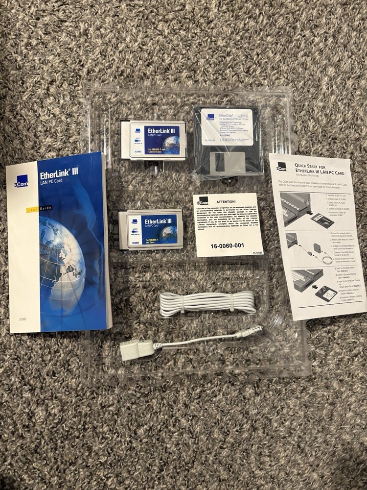 Vintage 1995 3Com EtherLink III LAN PC Card 3C589C kit_ Read Description