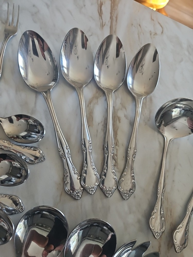 STAINLESS Korea Florette FLATWARE ROSE PATTERN 73 PIECES