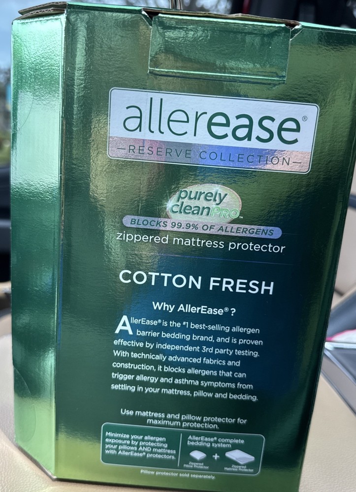 AllerEase Reserve King Zippered Mattress Protector Cotton Fresh Waterproof NIB