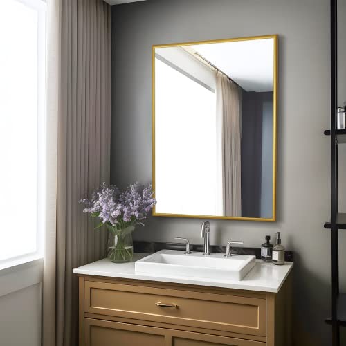 38"x26" Wall-Mounted Mirror Rectangular Hanging Mirror Metal Framed Wall