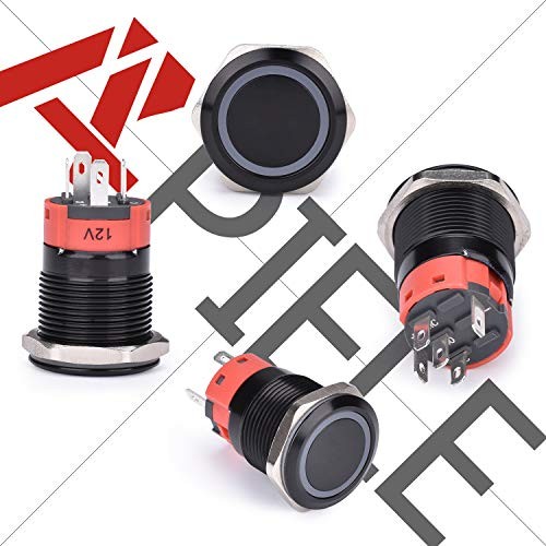 19mm Momentary Push Button Switch On Off Black Shell Black Shell-Blue