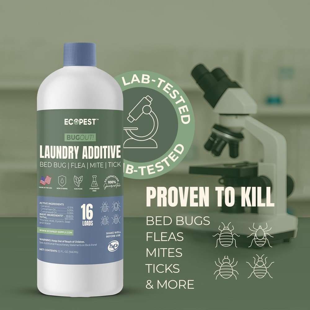 BugOut! Laundry Additive – Natural Detergent Booster for Bed Bug, Mite, Flea,