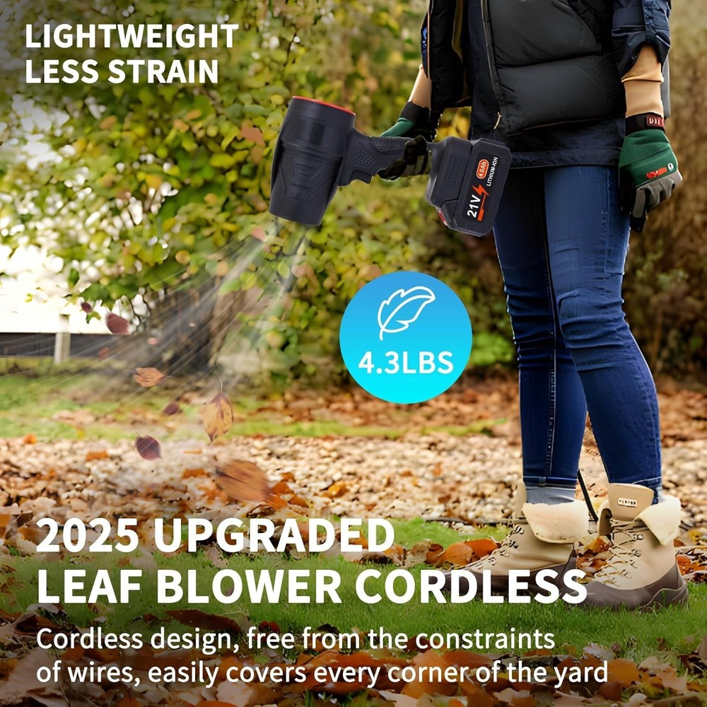2025 Upgraded Leaf Blower with Dual 21V Batteries & Efficient Clean Technology
