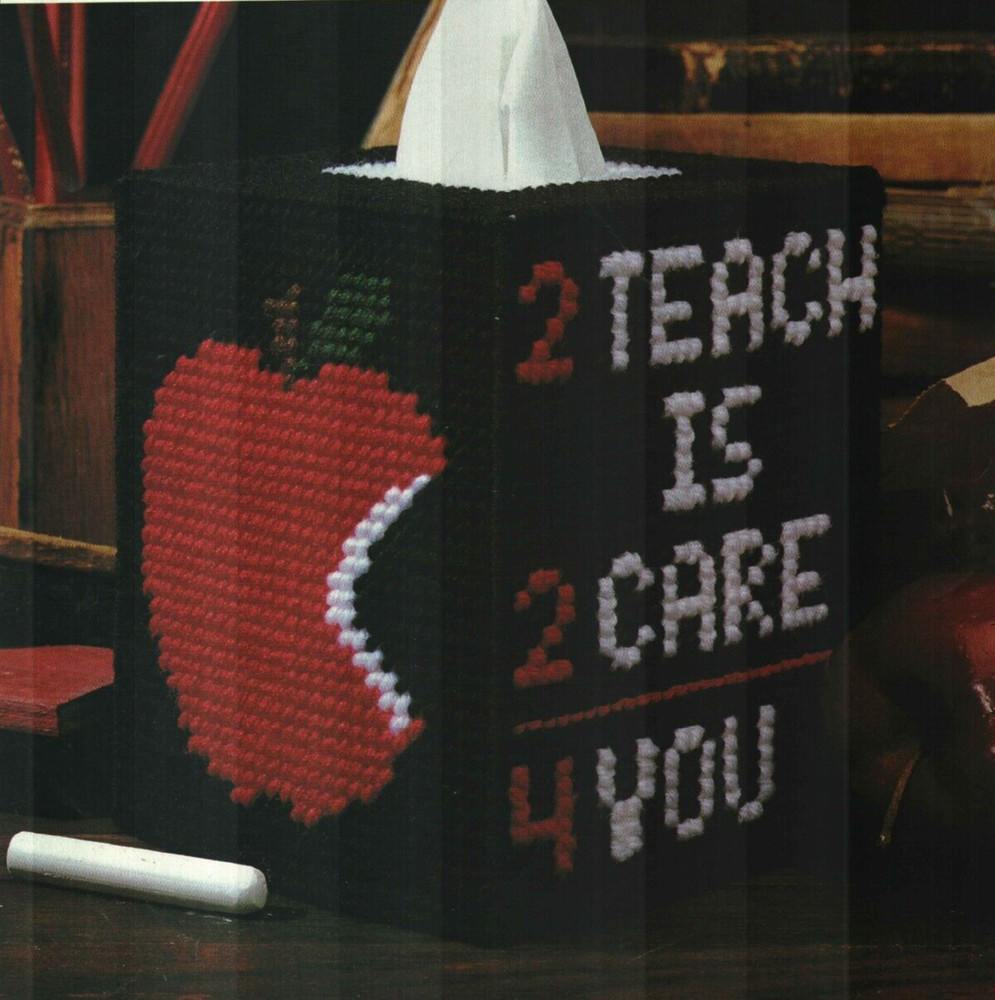 TEACHERS' TISSUE TOPPER COVER SCHOOL PLASTIC CANVAS PATTERN INSTRUCTIONS
