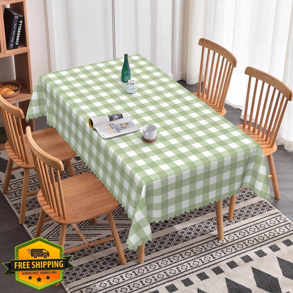 Sage Green Gingham Tablecloth, 55x102" Waterproof Table Cover