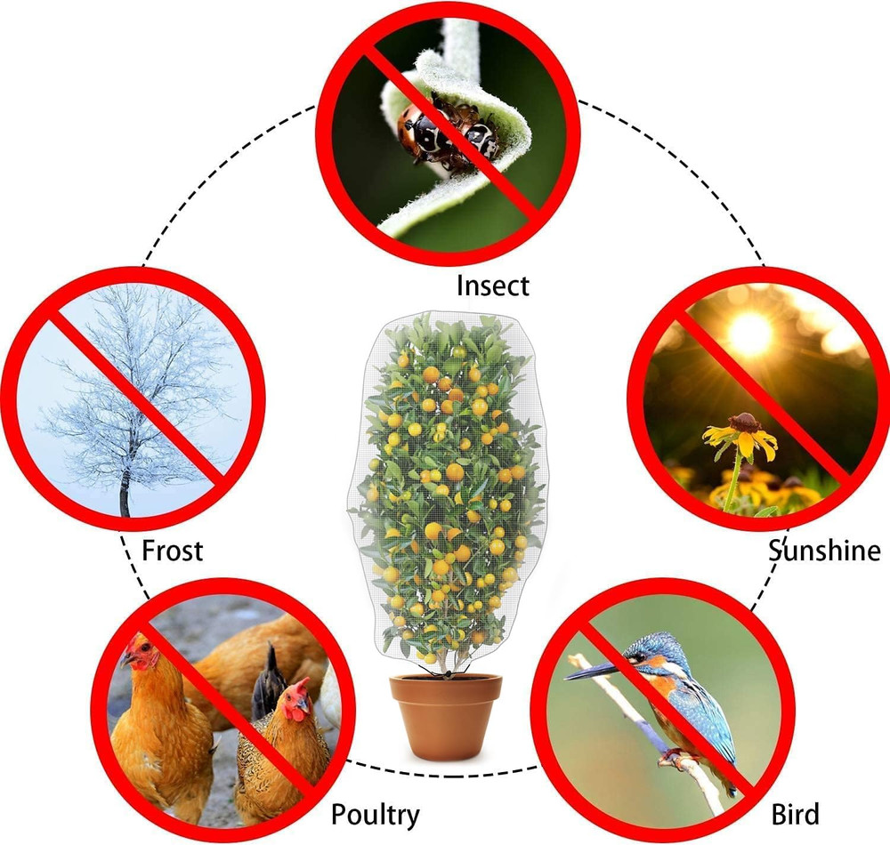 2 Pcs Insect Bird Barrier Netting Mesh with Drawstring- 4.9 X 3.2 Ft Garden Bug