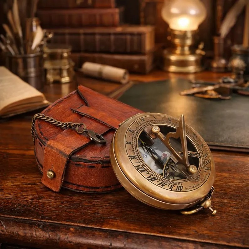 Custom Engraved Brass Compass Personalized Nautical Vintage Gift with case.