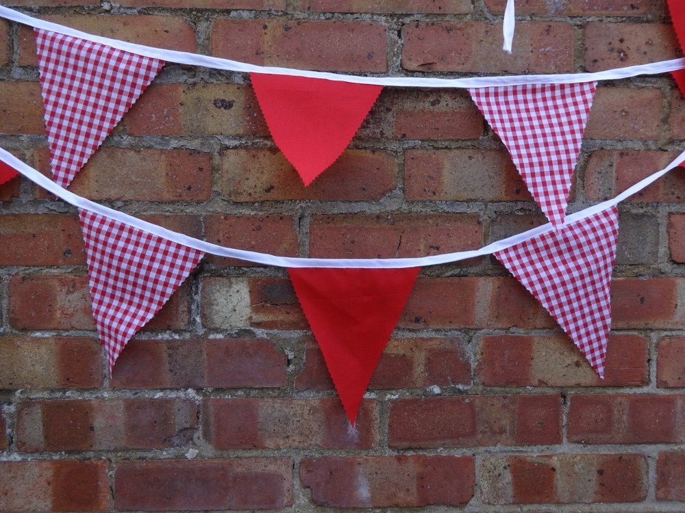 gingham & plain bunting 2 different styles fabric bunting celebration per meter
