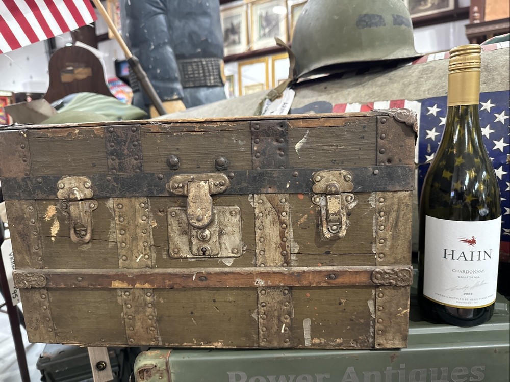 Small Antique Flat Top Steamer Trunk - 16"L