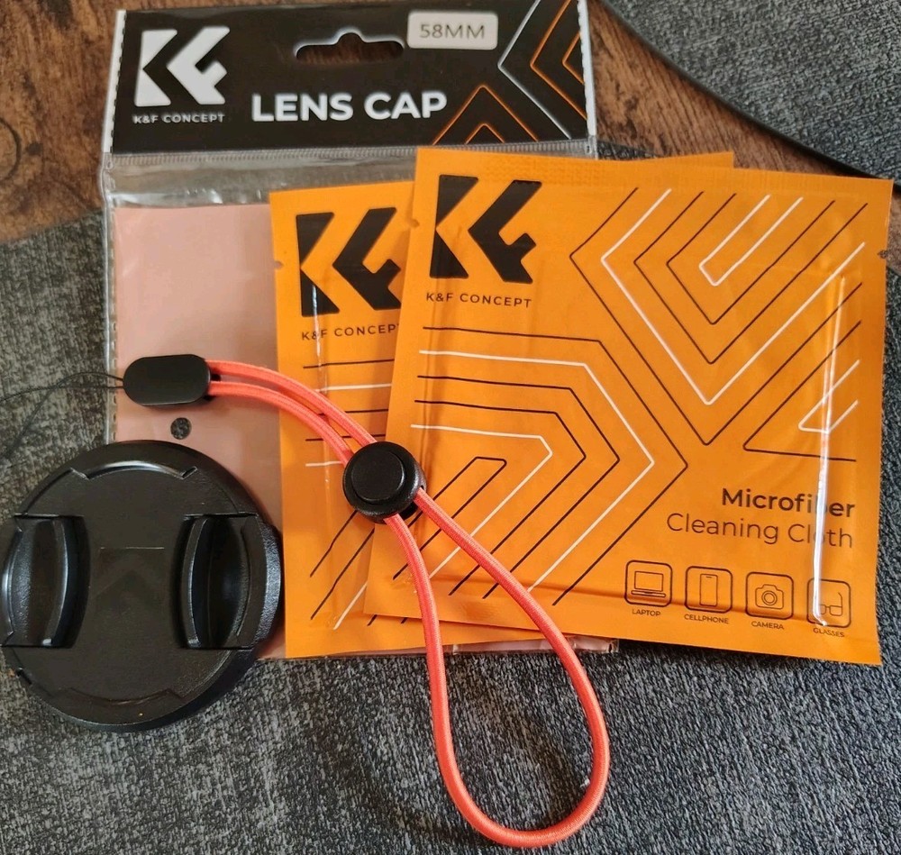 58mm Lens Front Cap Black Plastic w/ keeper String (NEW)