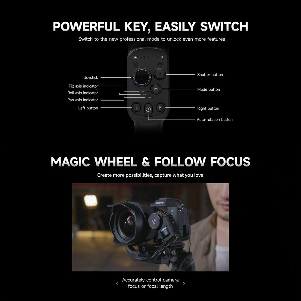 Feiyu SCORP 3 Kit 3-Axis Gimbal Stabilizer w/ AI Tracking & Handle Camera Hold