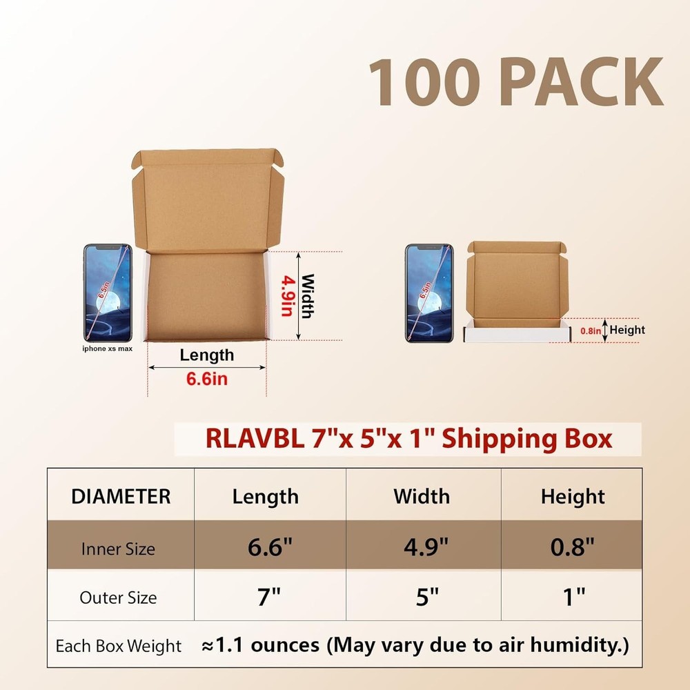 50 Pack 7x5x1 White Corrugated Shipping Mailer Boxes Small Item