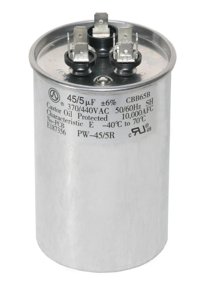 Compact Dual Run Capacitor: 45+5 MFD, 440V for Efficient AC & Heating Systems