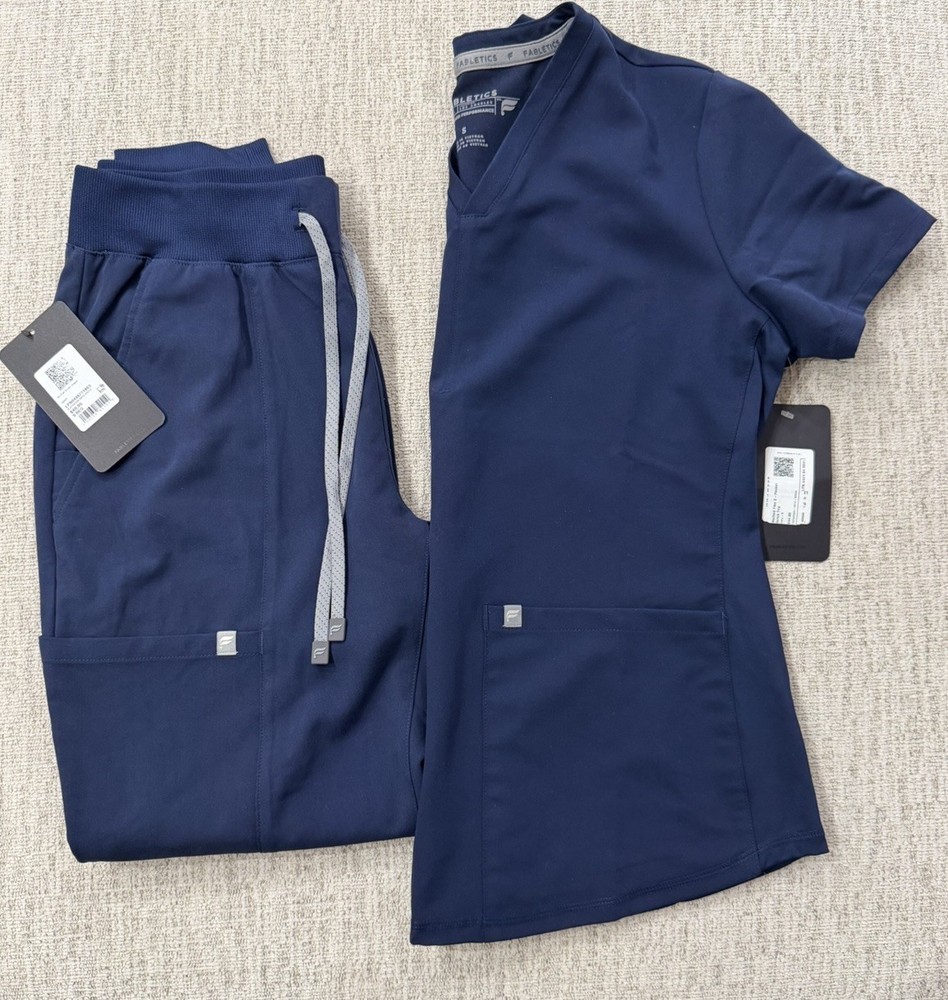 Fabletics Women's Navy Blue Scrub Set Top & Pants Size S Solid Polyester