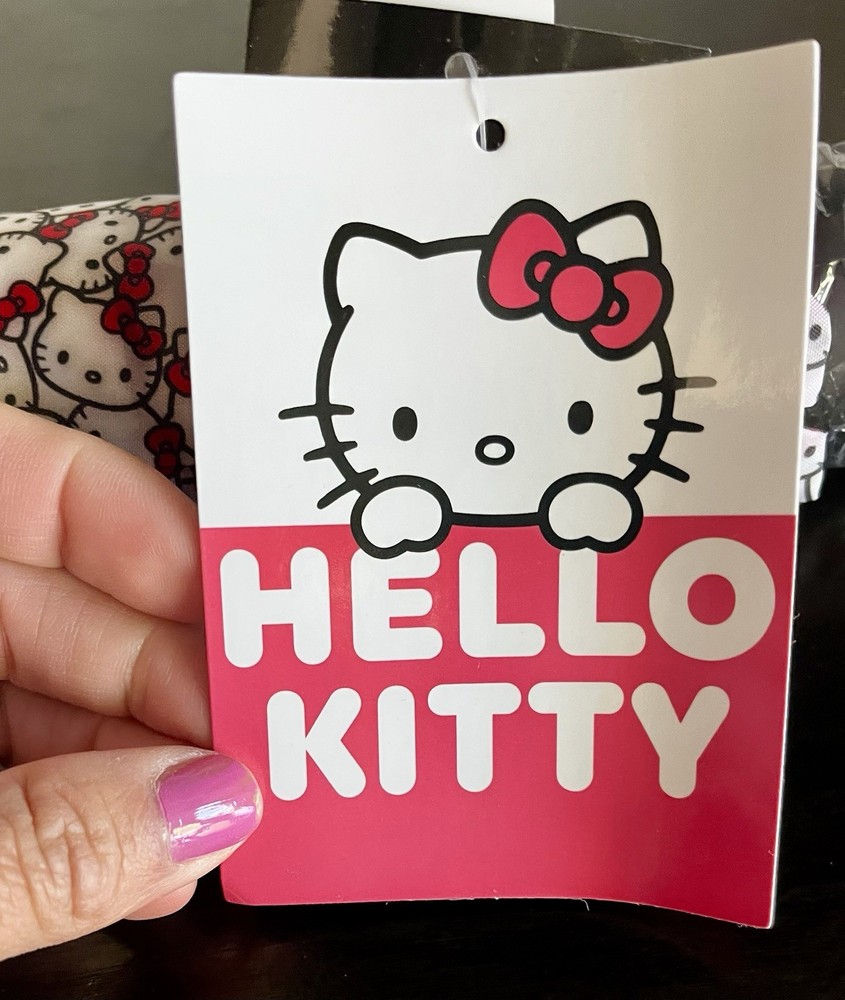NWT: Sanrio Hello Kitty White Logo Folding Automatic Umbrella W Carrying Case