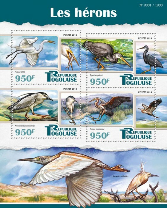 2015 TOGO MNH. HERONS   Yvert&Tellier Code: 4758-4761  |  Michel Code: 7013-7016
