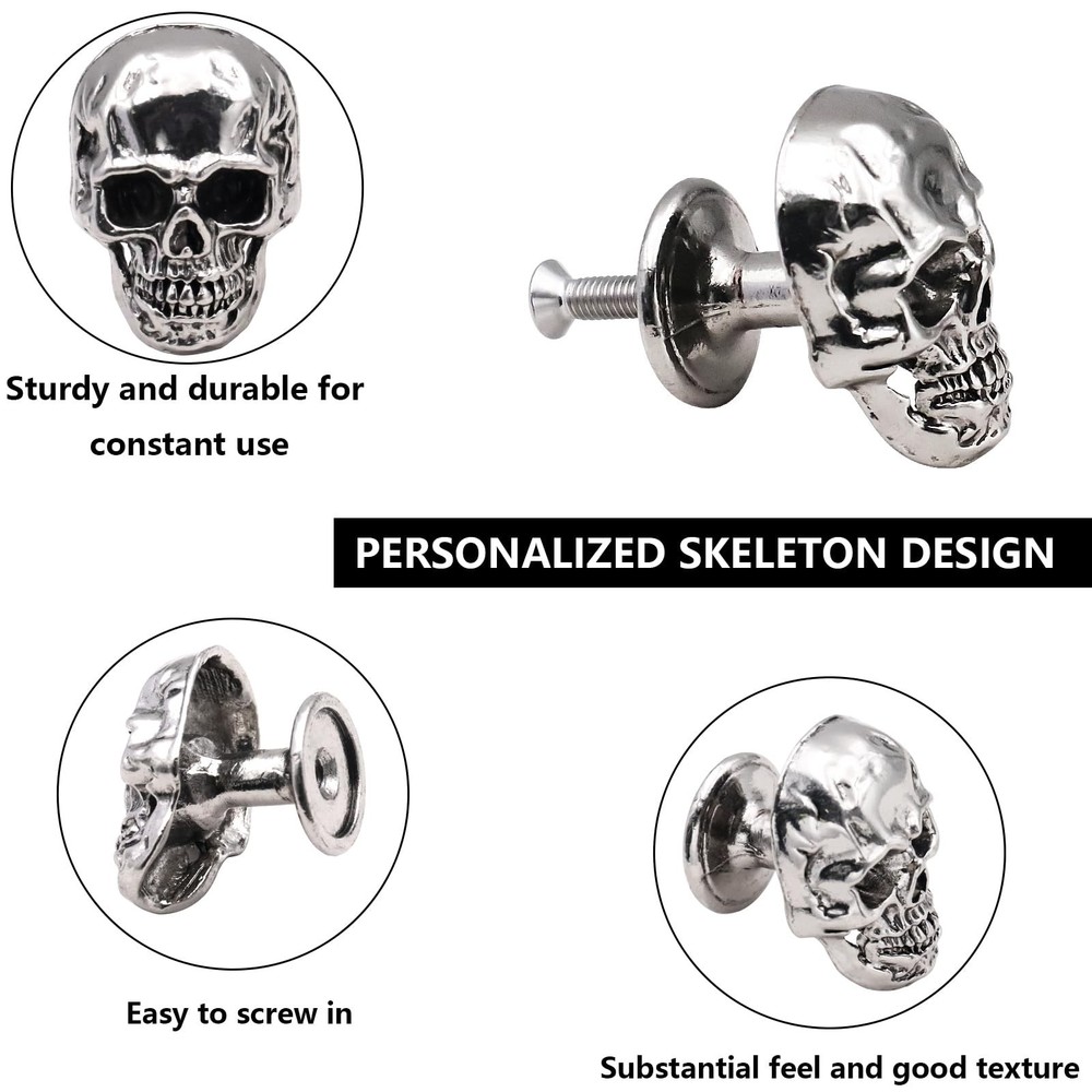 6 Pack Skull Skeleton Drawer Knobs, Vintage Single Hole Cabinets Pulls for Dr...