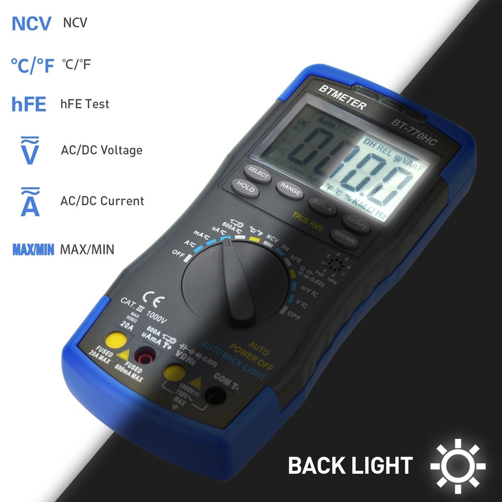 Bluetooth Multimeter NCV True RMS Temp 600A Voltmeter Ammeter AC DC Ohm Meter US