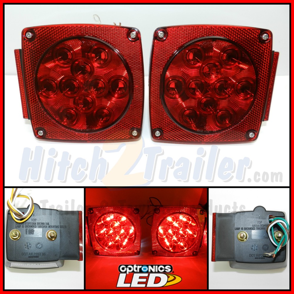 (1) set Trailer under 80" LED Square Tail Light Stud Mount Optronics Submersible