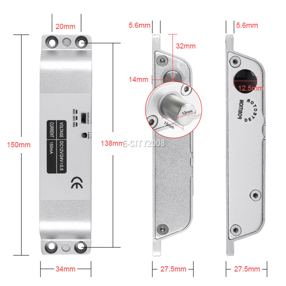 Electric Drop Bolt Lock Security System Fail-Safe Control Easy To Install DC12V