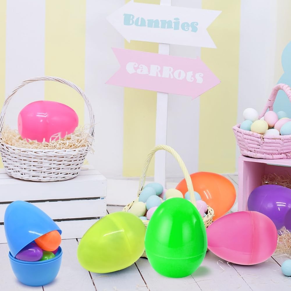 12Pcs Jumbo Plastic Bright Easter Eggs, 6’’ Fillable Assorted Solid Colors Em...