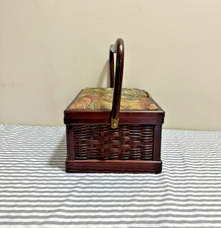 Vintage Floral Sewing Box With Handle