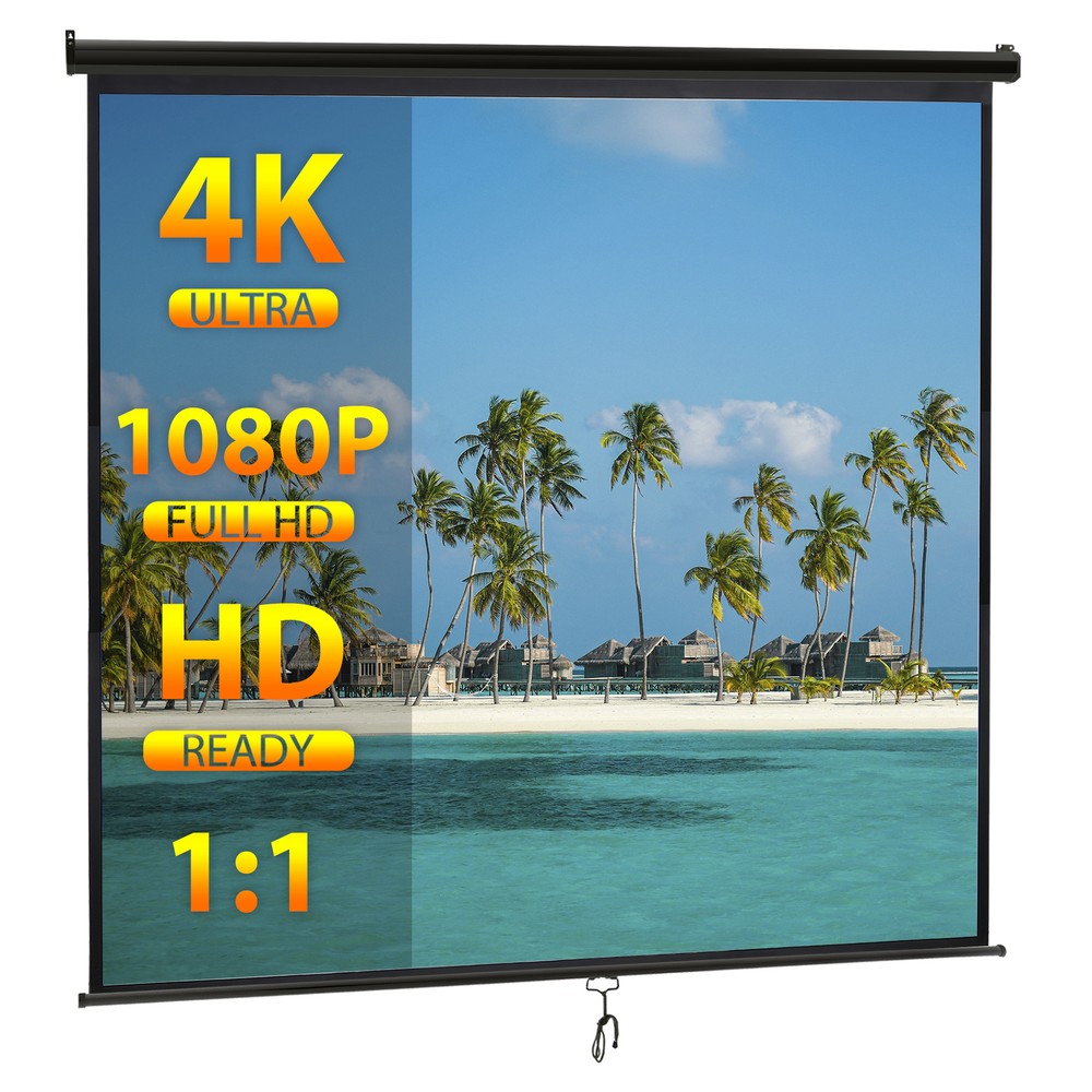Portable Projector Screen Pull Down 120" 1:1 Projection Screen In/Outdoor Black