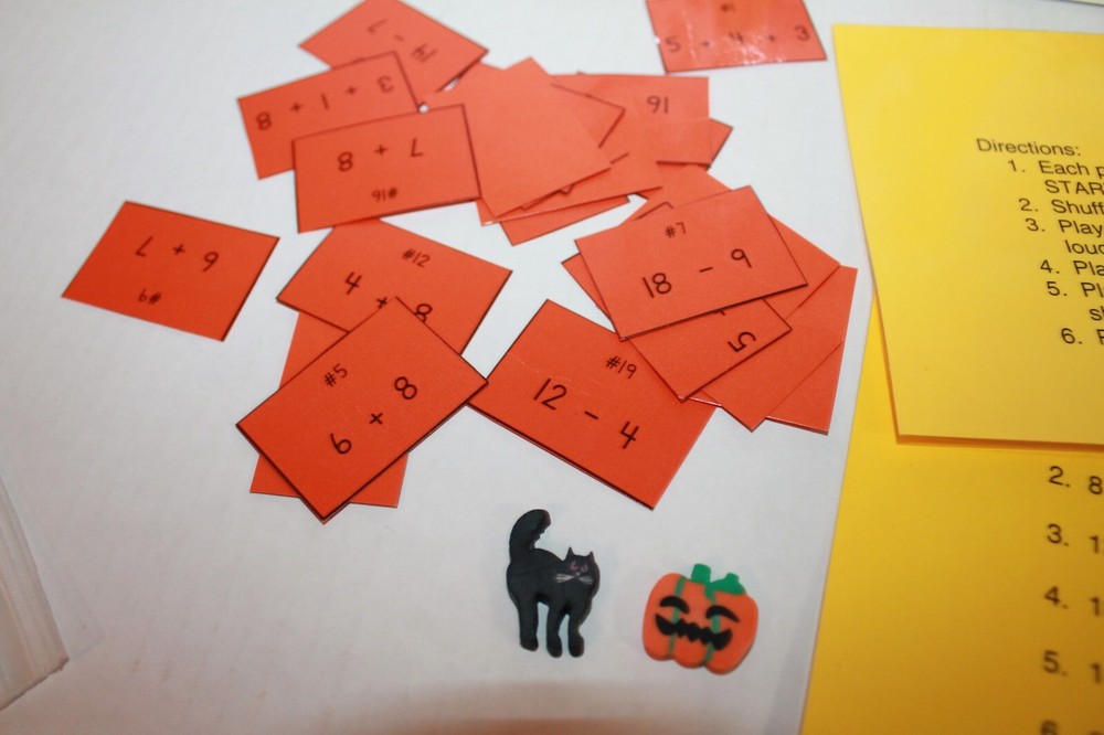 Teacher-Made Fall Math Facts Addition & Subtraction Board Game Grades 1-2