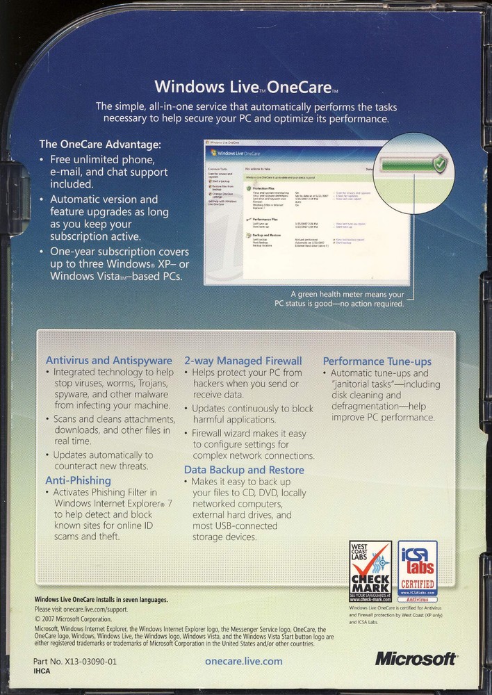 Microsoft Windows Live One Care All-in-One Security Performance Service