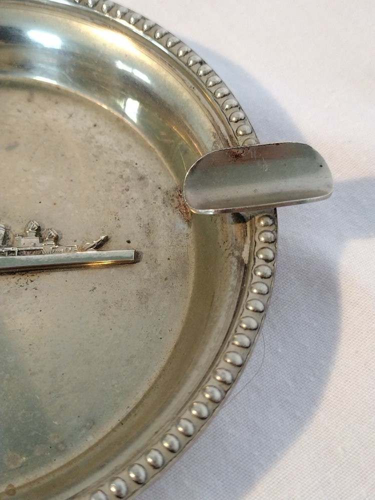 Vintage Silver Plated Ashtray, with Naval Ship