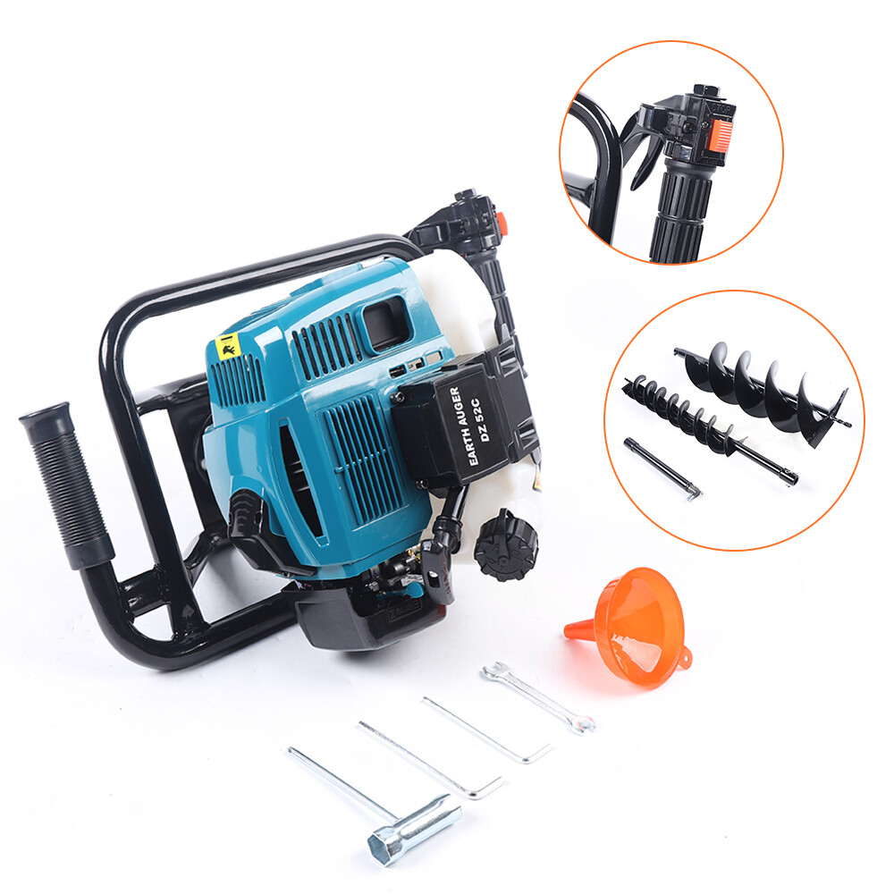 52cc 2 Stroke Post Hole Digger with 2 Bits Gas Powered Earth Auger Drill Machine