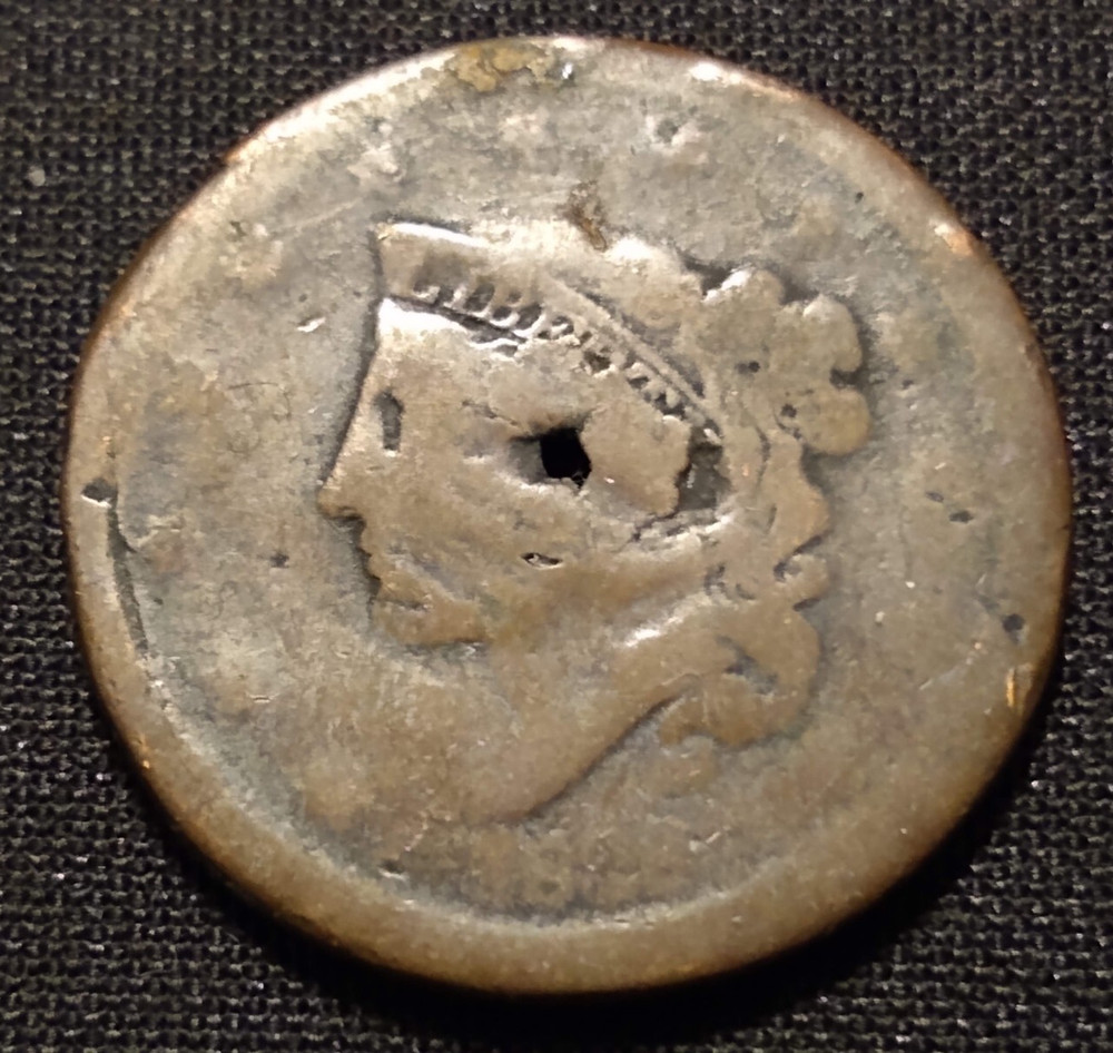 1838 large cent fr ag details transitional head braided matron copper coin