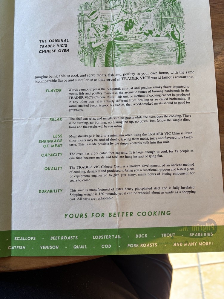 Trader Vic’s Chinese Oven Brochure & Operating Manual