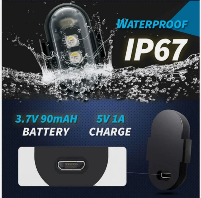Wireless Rechargeable Strobe LED Lights, Waterproof Remote Control, 8 Colors
