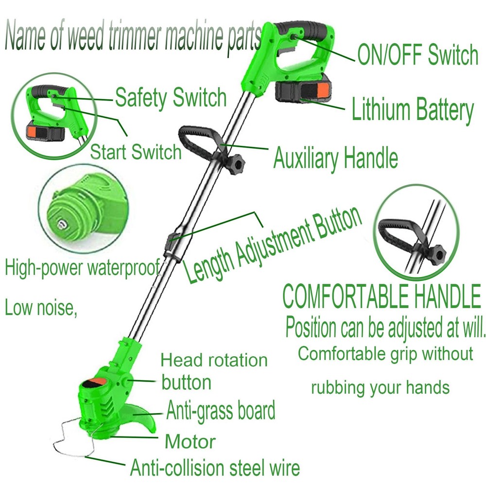 24V 2Ah Battery Powered Weed EaterString Trimmer with 2 Batteries