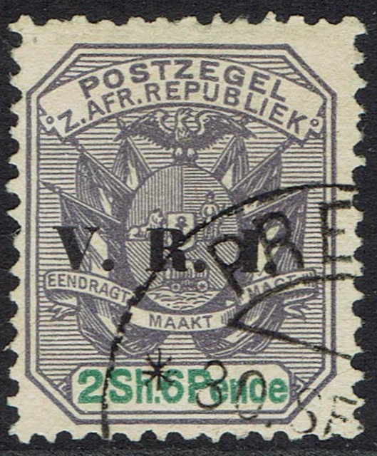 TRANSVAAL 1900 V.R.I. OVERPRINTED ARMS 2/6 USED