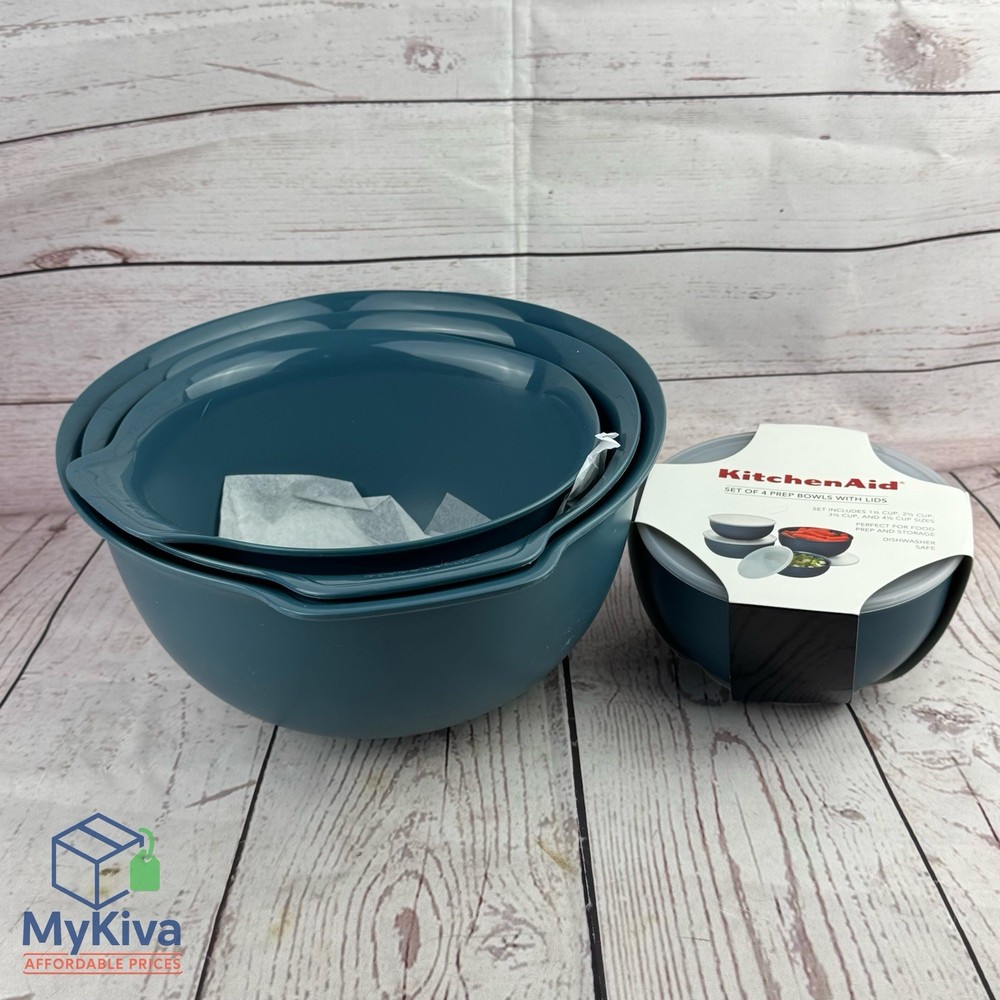 KitchenAid 7pc Nesting Mixing Bowl Set w Lids Agave Plastic Open Box