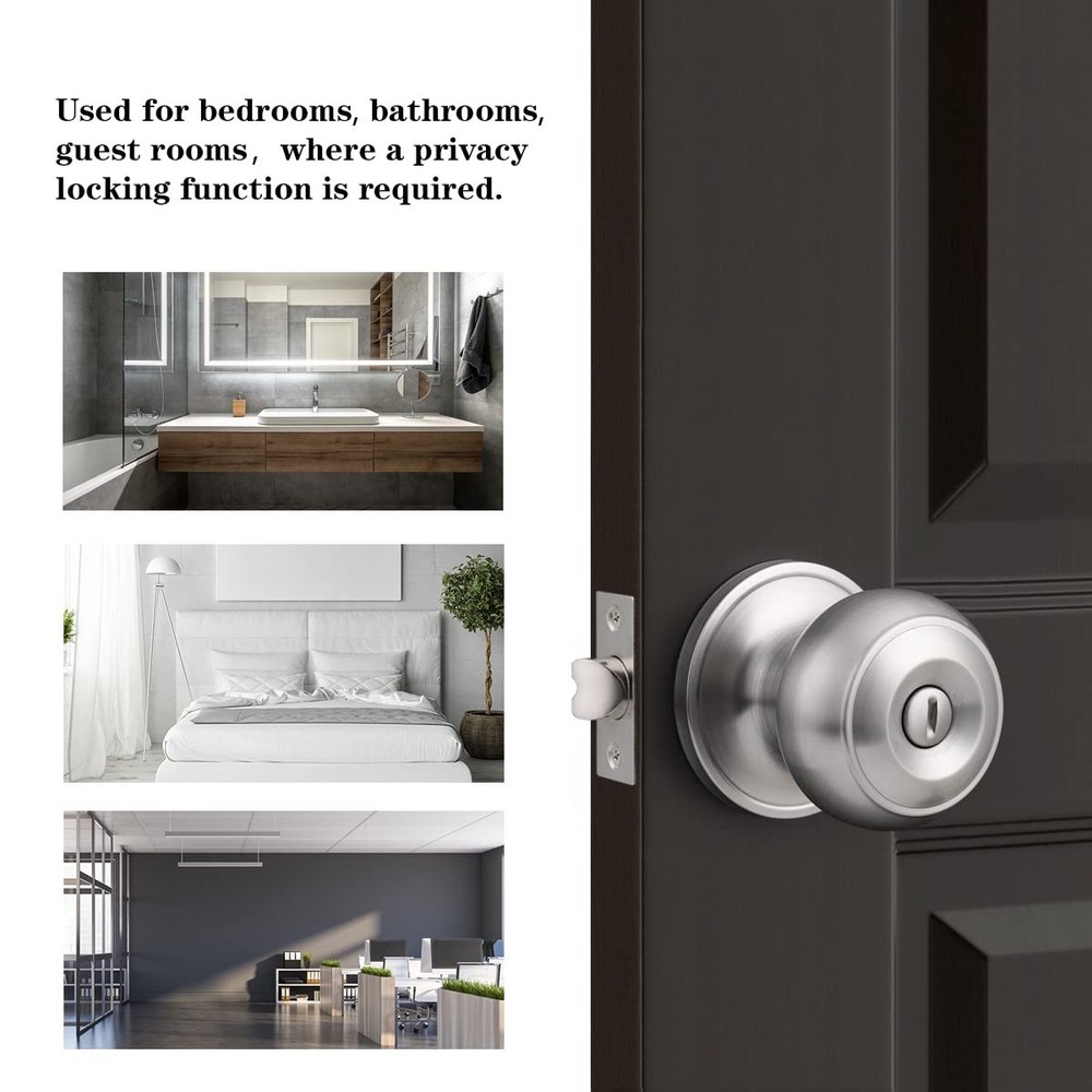 Brushed Nickel Bed/Bath Door Knobs, Satin 10 Pack,