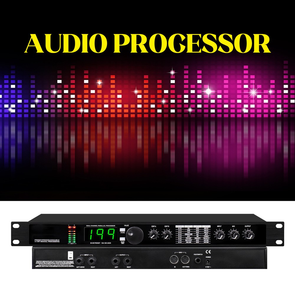 2024 Pro Digital Reverb Multi Effect Dsp Processor Audio Equalizer Vocal Mic US