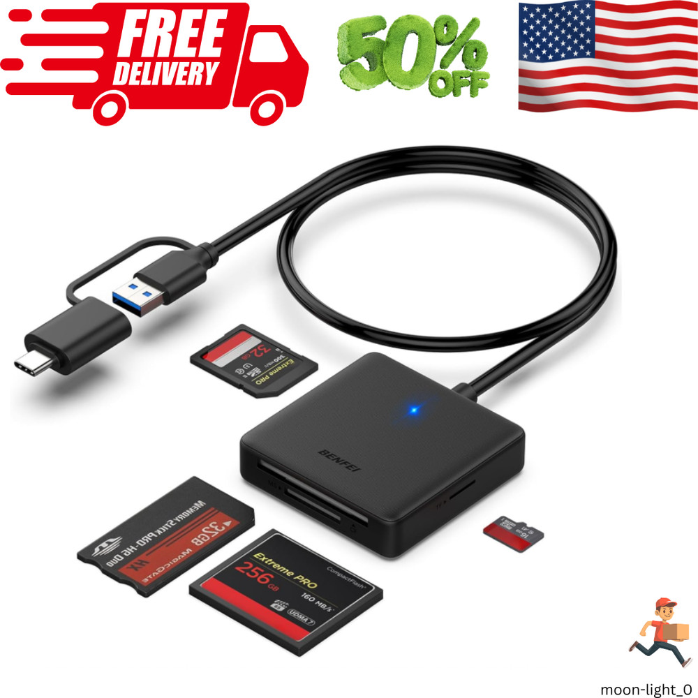 Memory Card Reader, 4In1 USB 3.0 and USB-C to SD Micro SD MS CF Card Reader Ada