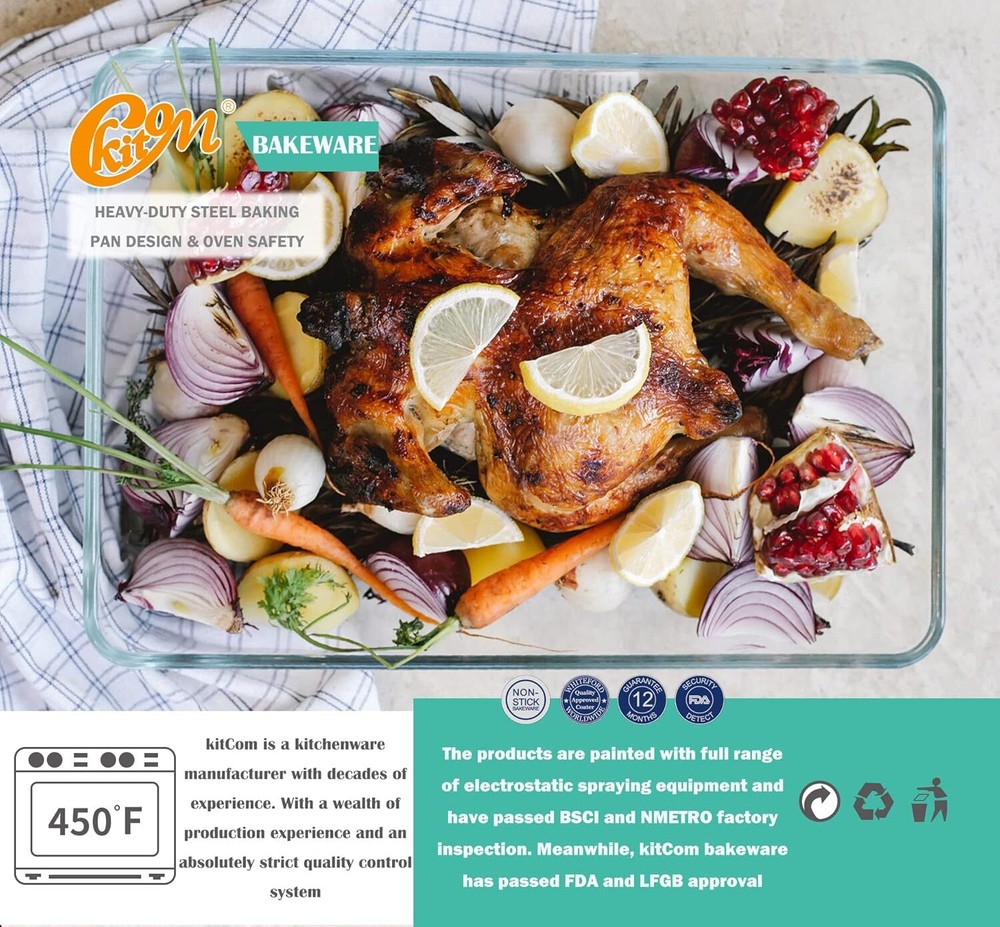 kitCom Nonstick Roasting Pan, Roaster with Rack - 16 Inch Rectangular Grill Suit