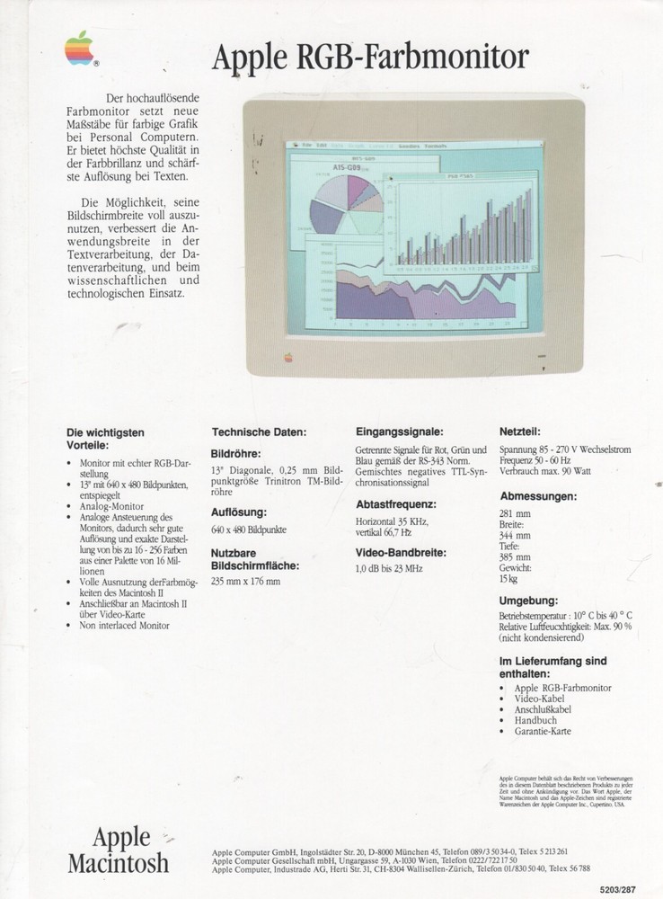 ITHistory (1987) APPLE DATASHEET:  RGB Farbmonitor ** (German) OF