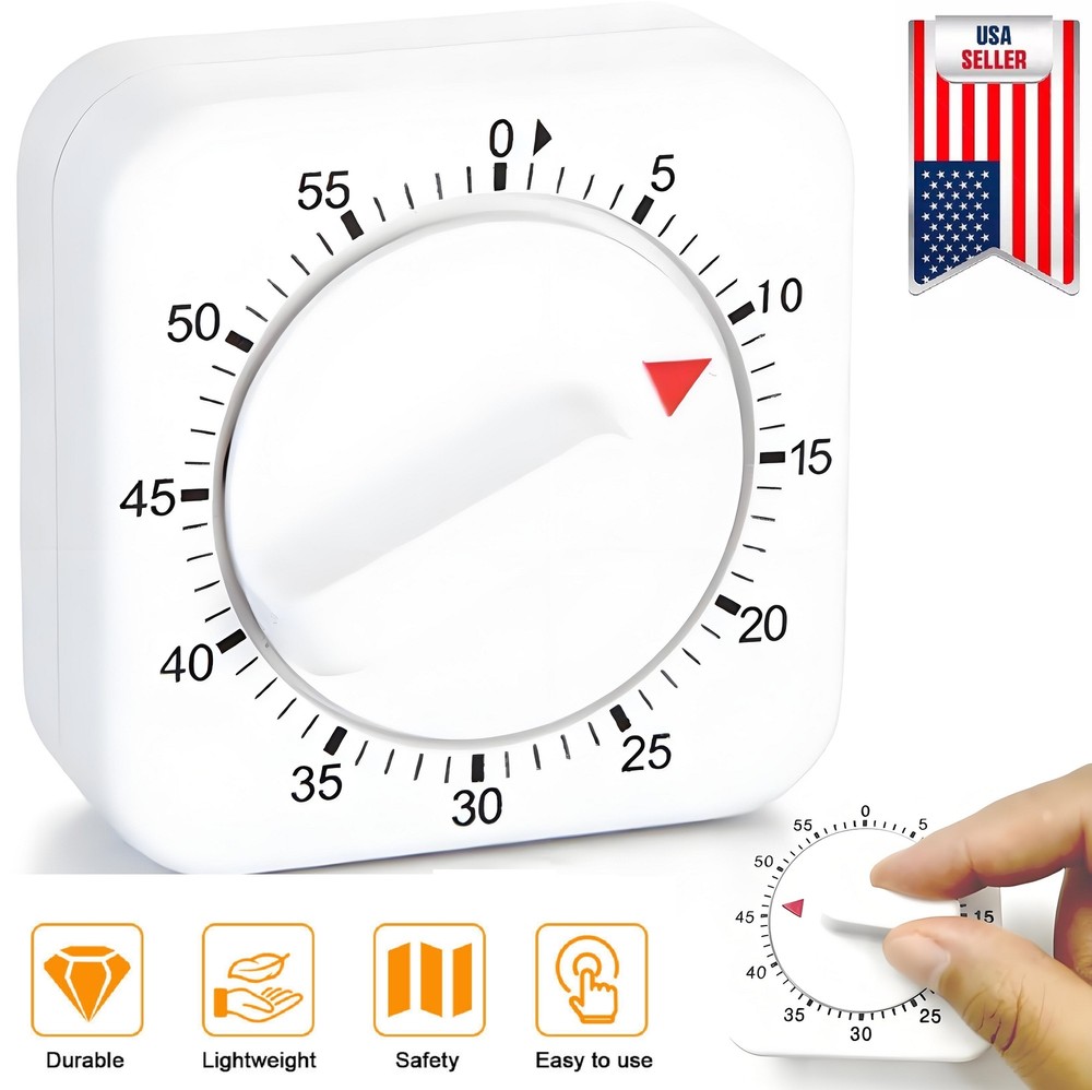 1/2x Square 60 Minute Mechanical Kitchen Cooking Timer Clock for Home & Study