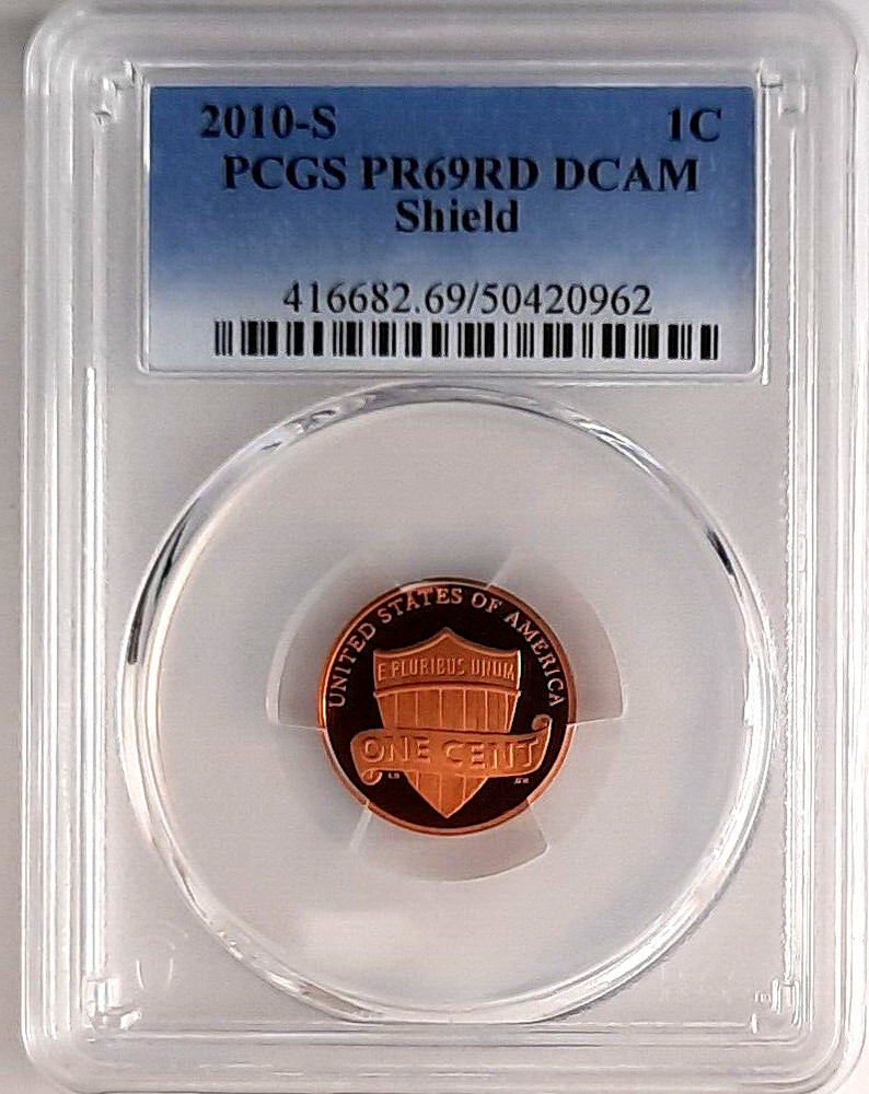 2010-S Proof Lincoln Cent-Shield- PCGS PR69 RD DCAM -Fading Blue Label