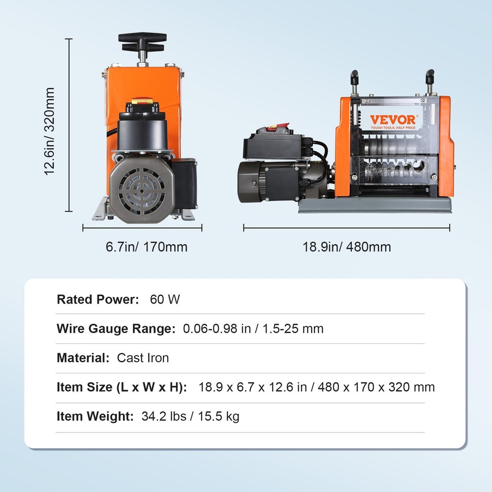 Electric Cable Stripping Tool 0.06''-0.98'' Motorized Wire Stripper 60W Fe