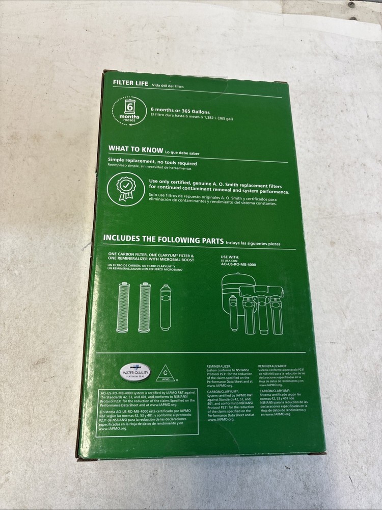 A.O. SMITH Reverse Osmosis System Replacement Filter Set.BRAND NEW. A3. 335