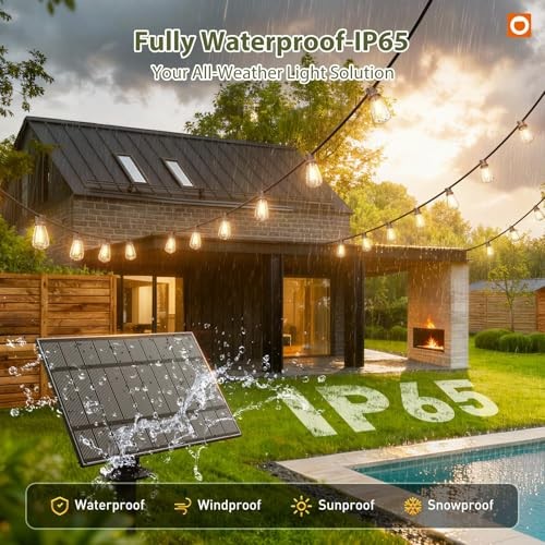 54(48+6) FT Solar String Lights Waterproof,Patio 48+6FT(24 Sockets)(1 Pack)